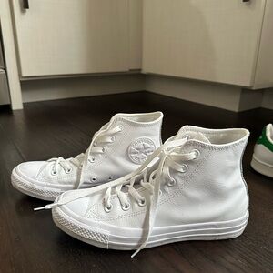 Women’s Leather Converse All-White High-Top Sneakers